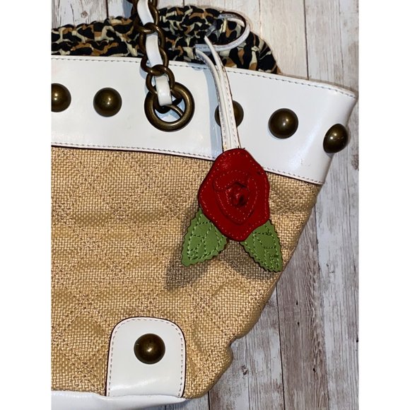 Vintage Betsey Johnson Leather Shoulder Bag Brass Handles Leopard Cheetah - Picture 2 of 15